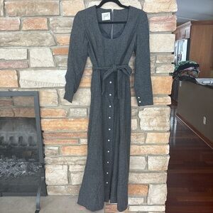 Elegant Gray Long Sleeve wool Dress